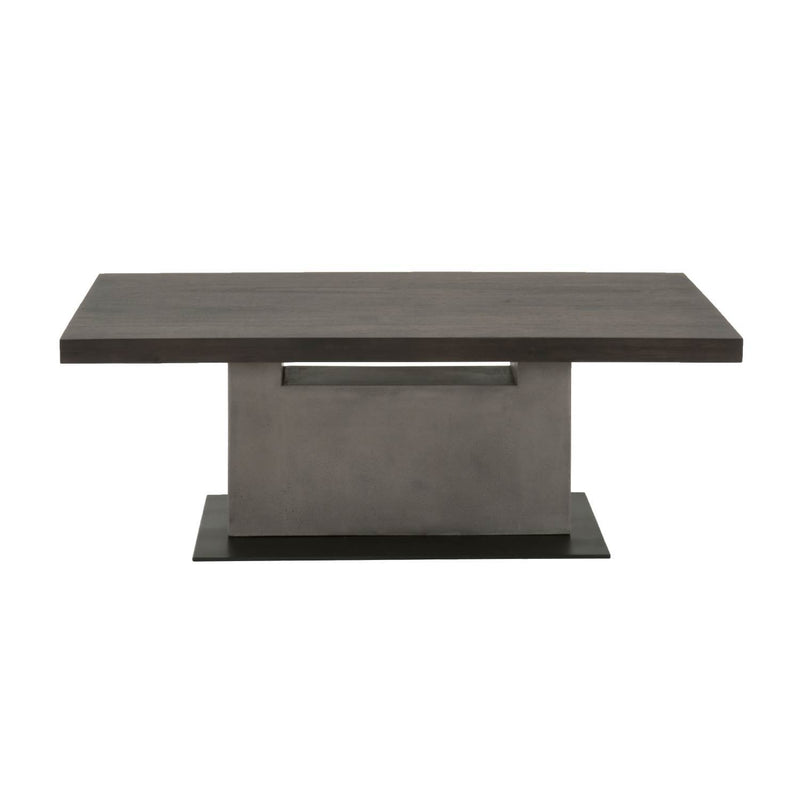 Coffee Table In Slate Gray and Espresso Brown-Coffee Tables-Brown, Gray & Black-Acacia Veneer Concrete Metal-JadeMoghul Inc.