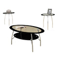 Coffee Table Sets Oval Black Edge Glass Top 3 Pieces Coffee End Table Set Benzara