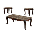 Traditional 3 Piece Coffee Table Set, Dark Cherry Brown