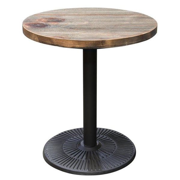 Coffee Tables Pine Wood Round Table with Iron Pedestal Style Base, Brown and Black Benzara