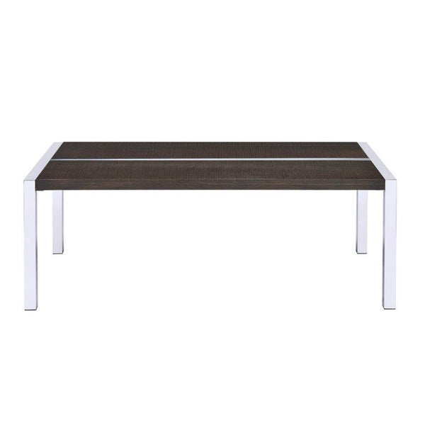 Coffee Tables Rectangle Wooden Top Coffee Table with Straight Metal Legs, Espresso Brown Benzara