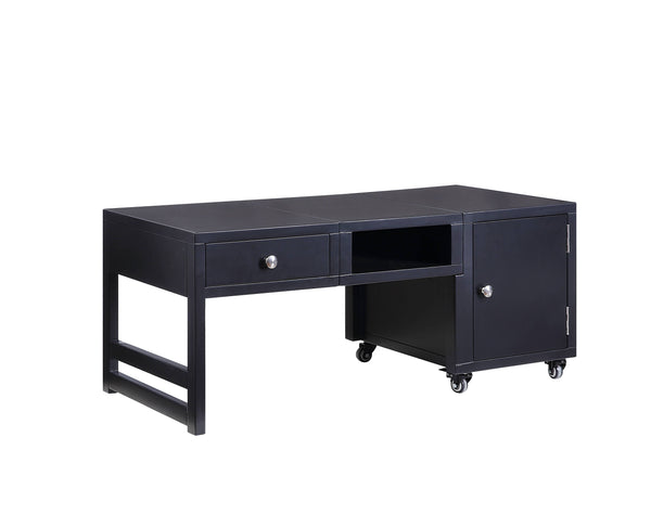 Coffee Tables Rectangular Convertible Coffee Table with Spacious Storage and Castors, Black Benzara