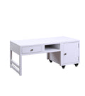 Coffee Tables Rectangular Convertible Coffee Table with Spacious Storage and Castors, White Benzara