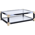 Coffee Tables Rectangular Metal Coffee Table with Glass Top and Shelf, Black Benzara