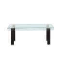 Coffee Tables Rectangular Tempered Glass Top Coffee Table With Round Metal Feet, Black Benzara