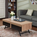 Coffee Tables Rectangular Wood and Metal Coffee Table with 2 Drawers, Brown and Black Benzara