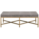 Coffee Tables Resin Top Rectangular Coffee Table With Metal Base, Gray And Gold Benzara