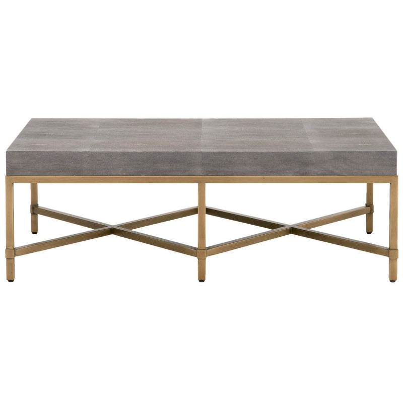 Coffee Tables Resin Top Rectangular Coffee Table With Metal Base, Gray And Gold Benzara