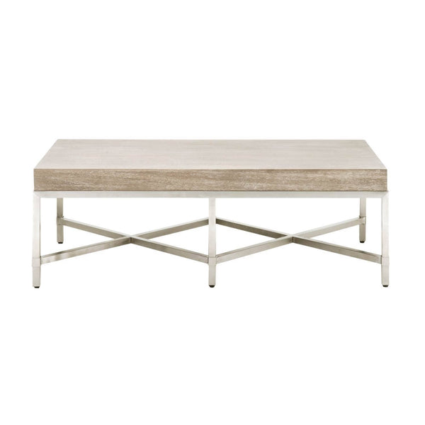 Coffee Tables Resin Top Rectangular Coffee Table With Metal Base, Gray And Silver Benzara