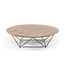 Coffee Tables Round Shaped Wooden Top Coffee Table with Unique Design Metal Base, Brown and Black Benzara