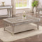 Coffee Tables Solid Wooden Coffee Table With X Etched Mirror Accents And Shelf, Silver Gray Benzara