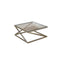 Coffee Tables Square Shape Glass Top Coffee Table with Geometric Metal Base, Silver and Clear Benzara