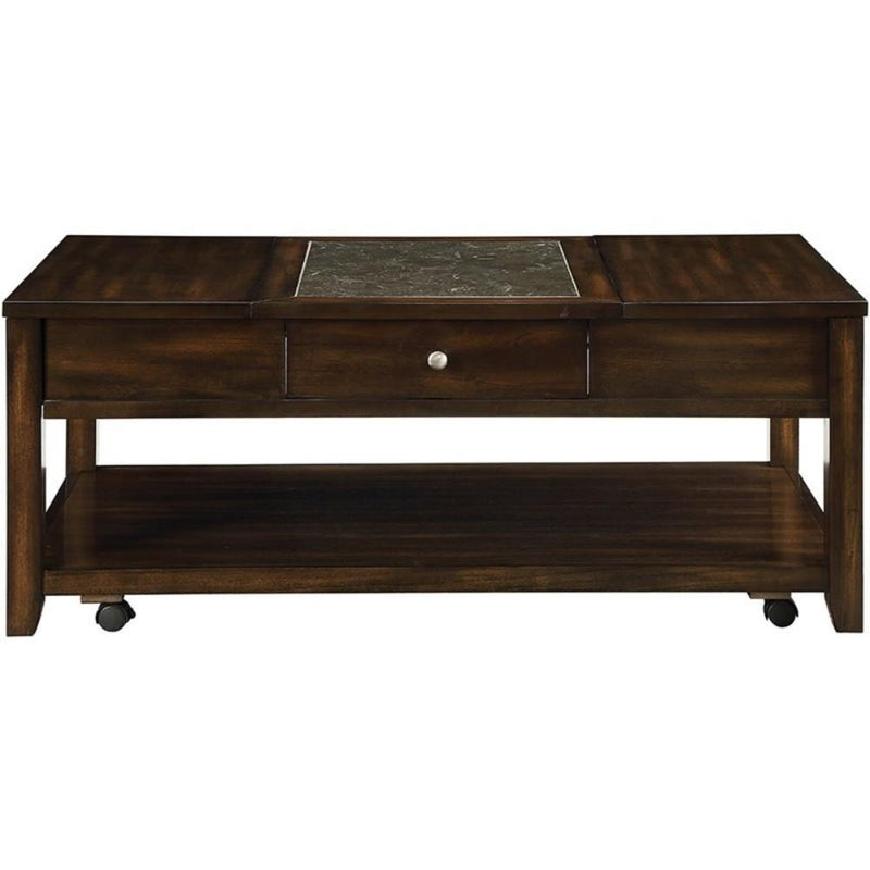 Traditional Rectangular Glass and Wooden Coffee Table with 2 Lift Tops, Brown