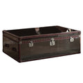 Trunk Design Leatherette Trim Wooden Coffee Table with 2 Drawers, Brown and Gray