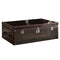 Trunk Design Leatherette Trim Wooden Coffee Table with 2 Drawers, Brown and Gray