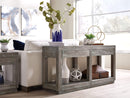 Two Drawer and Bottom Shelf Console Table with Flattened Base, Rustic Latte Gray