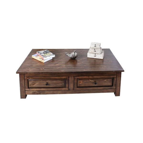 Two Drawers Wooden Coffee Table with Natural Grain Texture, Walnut Brown