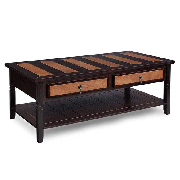 Wooden Dual Finish Coffee Table with Two Storage Drawers and Open Bottom Shelf, Brown