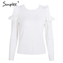 Cold Shoulder Ruffle Sleeve Sweater Top-White-S-JadeMoghul Inc.