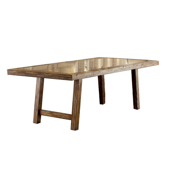 Colette Industrial Style Dining Table, Rustic Oak Finish-Dining Tables-Rustic Oak Finish-Solid Wood/Wood Veneer-JadeMoghul Inc.
