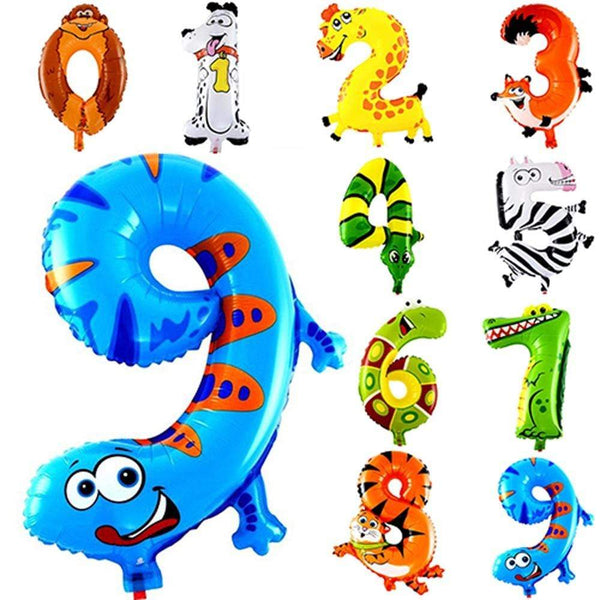Colorful Animal Number Foil Balloons