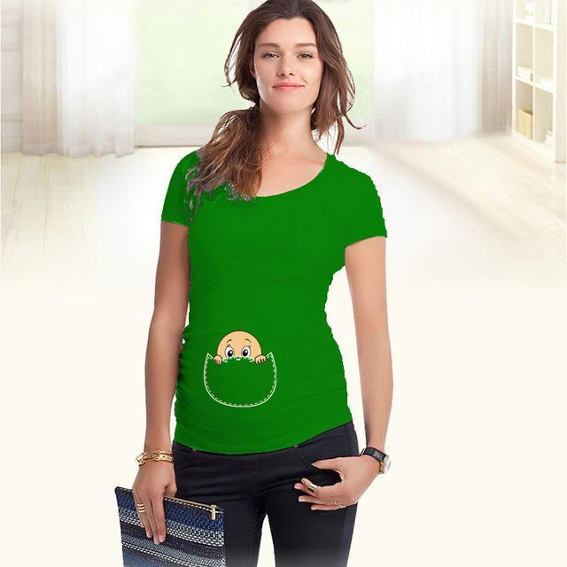 Comfortable Peek a Boo Maternity Shirt Top-Green-L-JadeMoghul Inc.