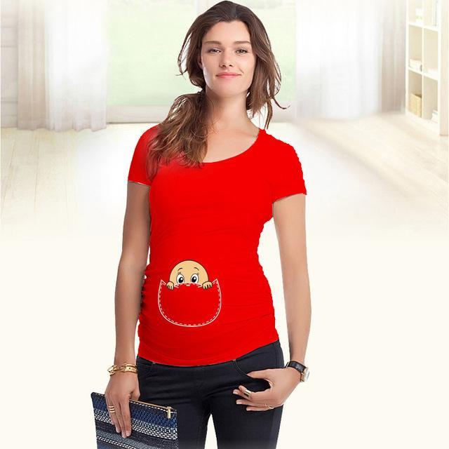 Comfortable Peek a Boo Maternity Shirt Top-Red-L-JadeMoghul Inc.