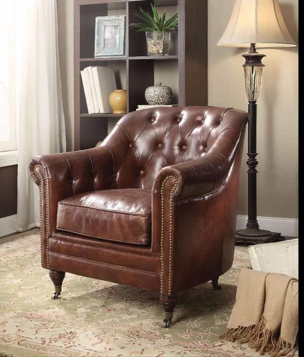 Comfy Chair, Vintage Dark Brown Top Grain Leather-Armchairs and Accent Chairs-Brown-Top Grain Leather Wood Frame Foam-JadeMoghul Inc.