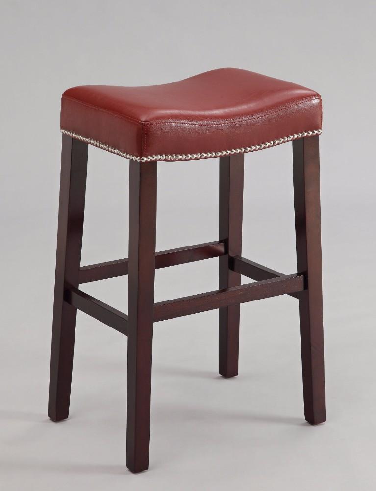 Comfy Counter Height Stool (Set-2), Red & Espresso-Accent and Garden Stools-Red & Espresso Brown-Bycast PU FR Foam nail-head Decoration Wood-JadeMoghul Inc.