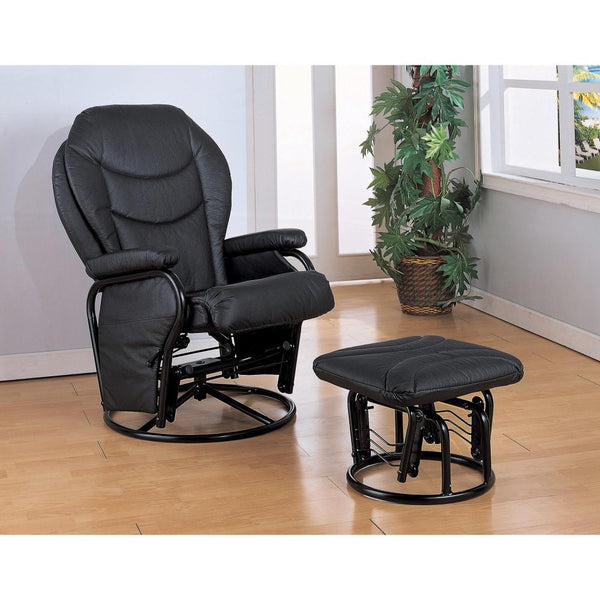 Comfy Leatherette Glider with Matching Ottoman, Black-Recliner Chairs-Black-FABRIC-JadeMoghul Inc.