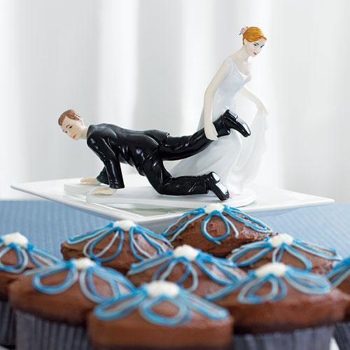 Comical Couple with the Bride "Having the Upper Hand" Cake Topper (Pack of 1)-Wedding Cake Toppers-JadeMoghul Inc.