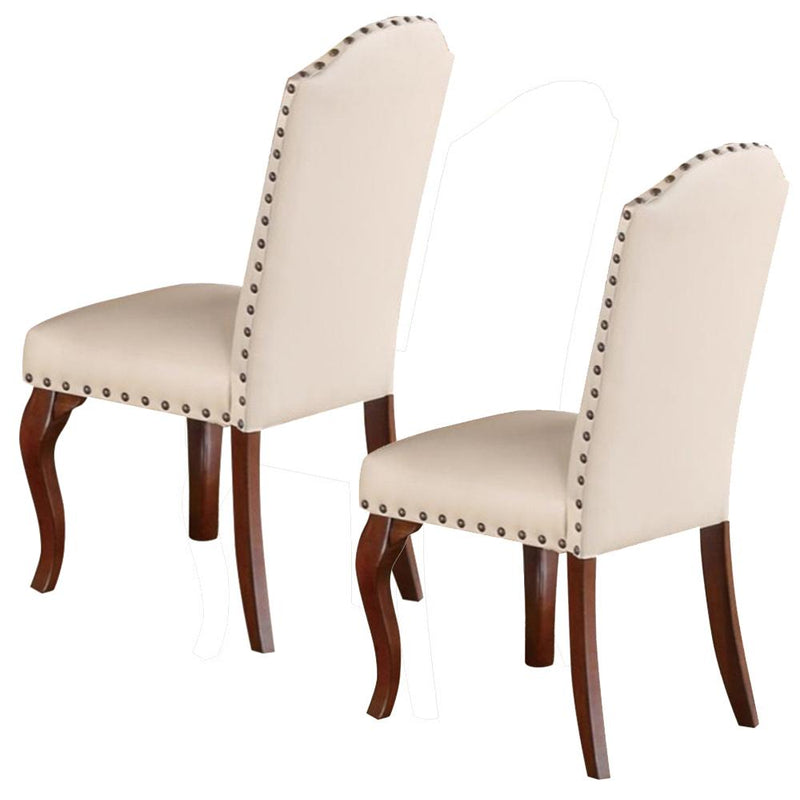 Commendable Rubber Wood Faux Leather Dining Chair, Cream (Set of 2)-Dining Chairs-Cream-Rubber Wood Faux Leather-JadeMoghul Inc.