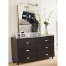 Commodious Dresser With 6 Drawers On Metal Glides, Dark Brown-Dressers-Dark Brown-METAL WOOD-JadeMoghul Inc.