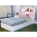 Commodious Glossy White Finish Chest Bed With 3 Drawers.-Panel Beds-Gray & Glossy White-METAL WOOD-JadeMoghul Inc.