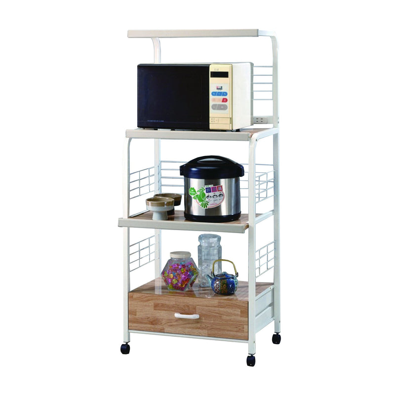 Commodious Kitchen Shelf On Casters, White-Utility Shelves-White-Metal-JadeMoghul Inc.