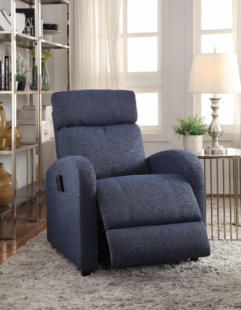 Concha Recliner with Power Lift, Blue Fabric-Recliner Chairs-Blue-Jute Fabric Foam Metal Lift-Reclining Mechanism-JadeMoghul Inc.