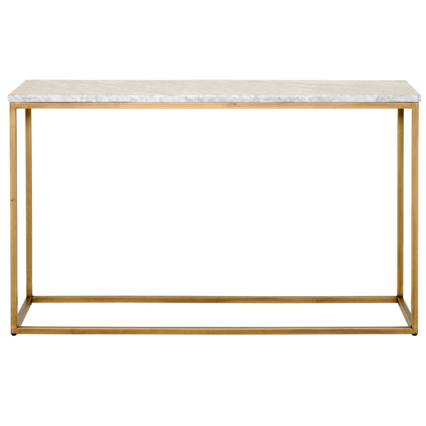 Console Table with White Marble Top, Brushed Gold-Console Tables-White-Marble and Steel-JadeMoghul Inc.