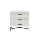 Console Tables Patterned Three Drawers Wooden Console Table with Metal Base, White & Black Benzara