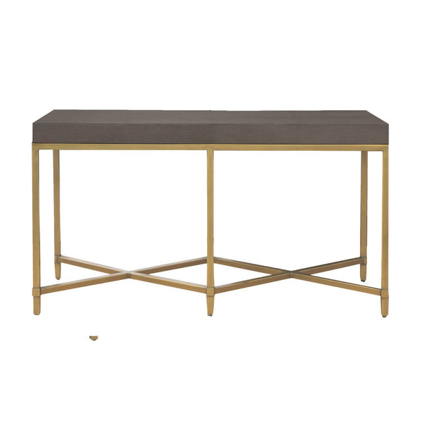 Console Tables Rectangle Top Console Table With Brushed Gold Metal Base, Gray Benzara