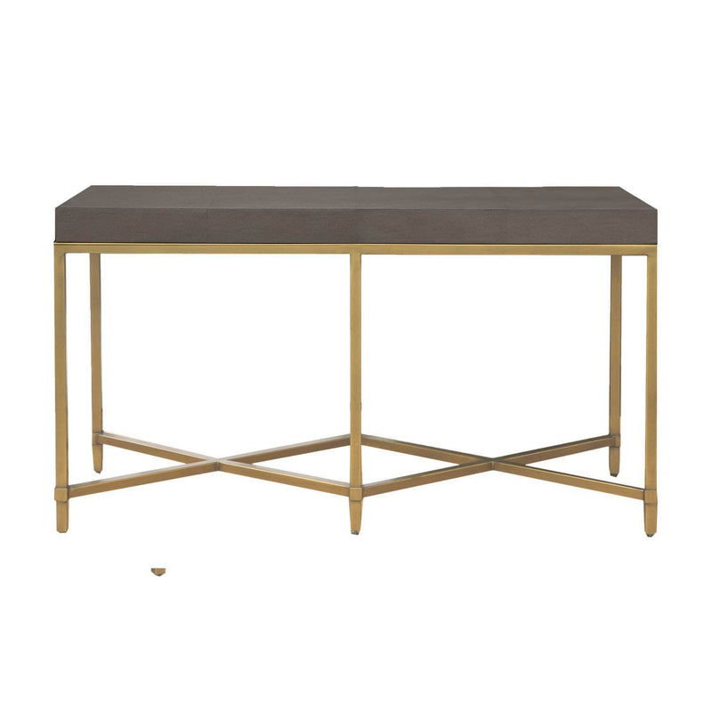 Console Tables Rectangle Top Console Table With Brushed Gold Metal Base, Gray Benzara