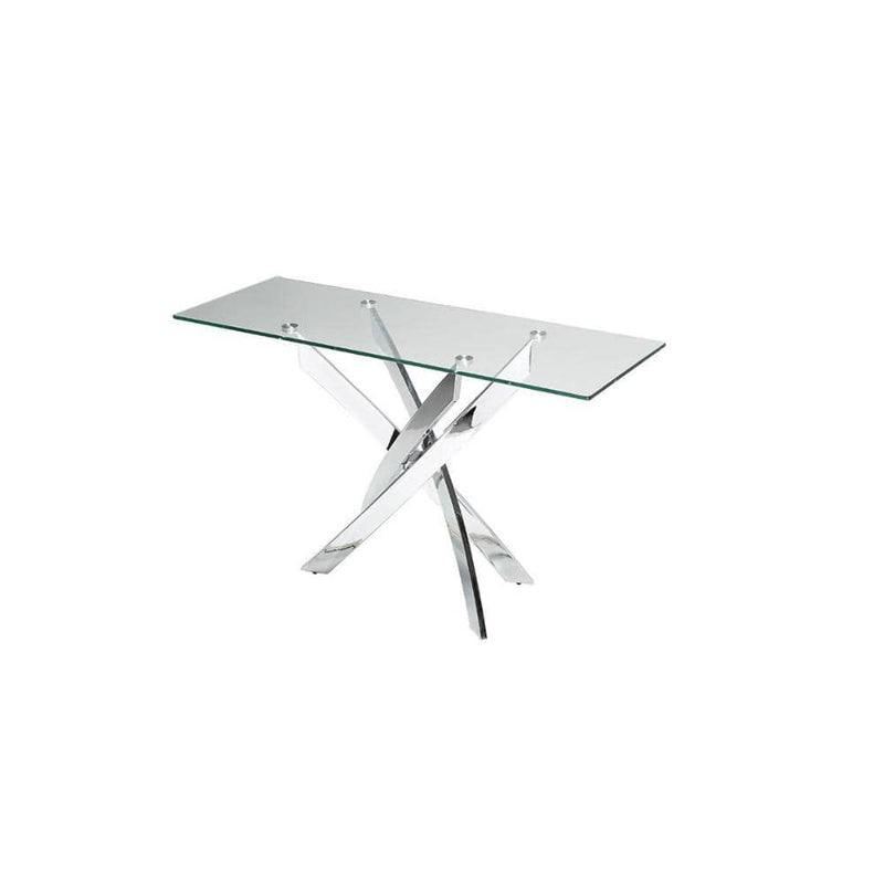 Console Tables Rectangular Glass Top Console Table with Chromed Metal Base, Clear and Silver Benzara