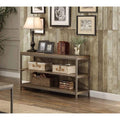 Console Tables Rectangular Sofa Table In Metal Frame With Grey Weathered Wood And Shelves, Grey Benzara