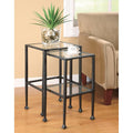 Console Tables Set Of 2 Metal Nesting Tables With Glass Top, Black Benzara