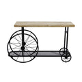 Console Tables Sofa Console Table With Wooden Top And Metal Wheels Base, Brown And Black Benzara