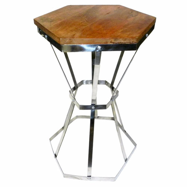 Console Tables Sturdy Octagonal Steel & Wooden Table, Brown Benzara