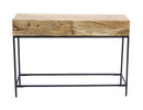 The Urban Port Industrial Style Console Table With Two Drawers, Natural Wood Finish