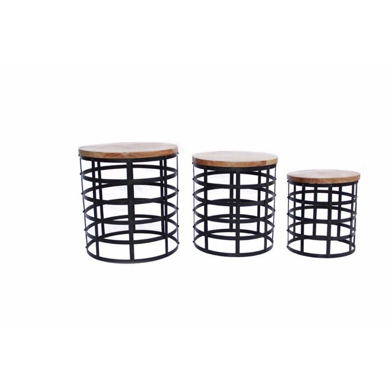 The Urban Port Round Top Nesting Coffee Tables, Black And Brown, Set Of 3