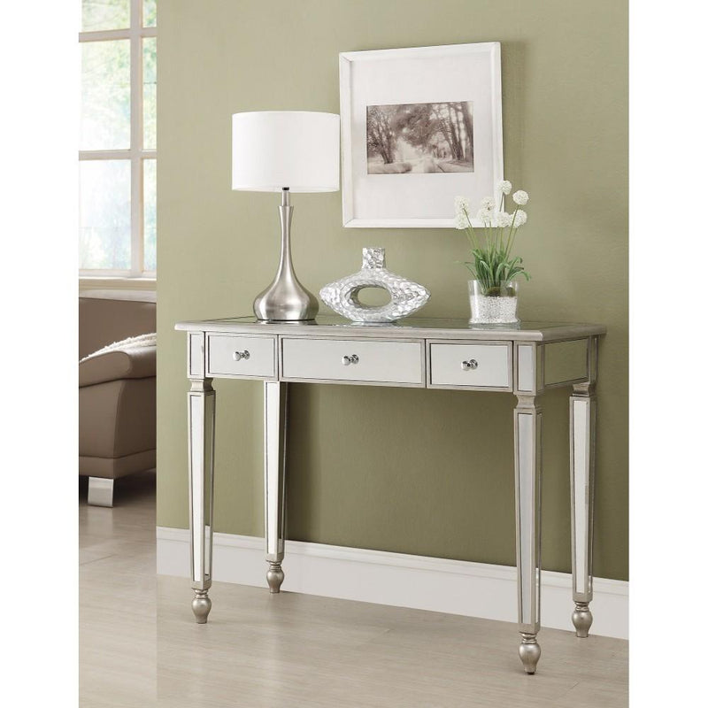 Traditional Style Metal Console Table With Storage Drawers, Silver