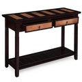 Transitional Style Wooden Console Table with Two Drawers and Storage Shelf, Brown