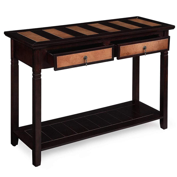 Transitional Style Wooden Console Table with Two Drawers and Storage Shelf, Brown